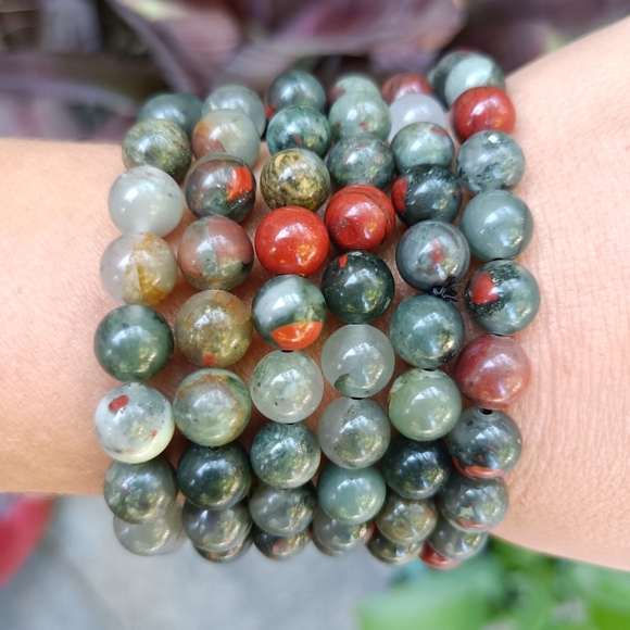 Bloodstone Crystal Bracelet with moss agate and pyrite inclusions!! - Picture 4 of 5